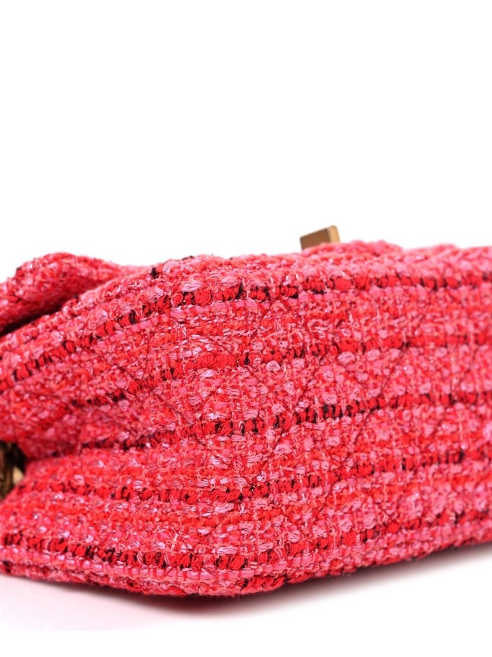 Chanel Tweed Quilted Mini 2.55 Reissue Flap Red Pink Slight Shine Bag In EUC - Picture 7 of 9